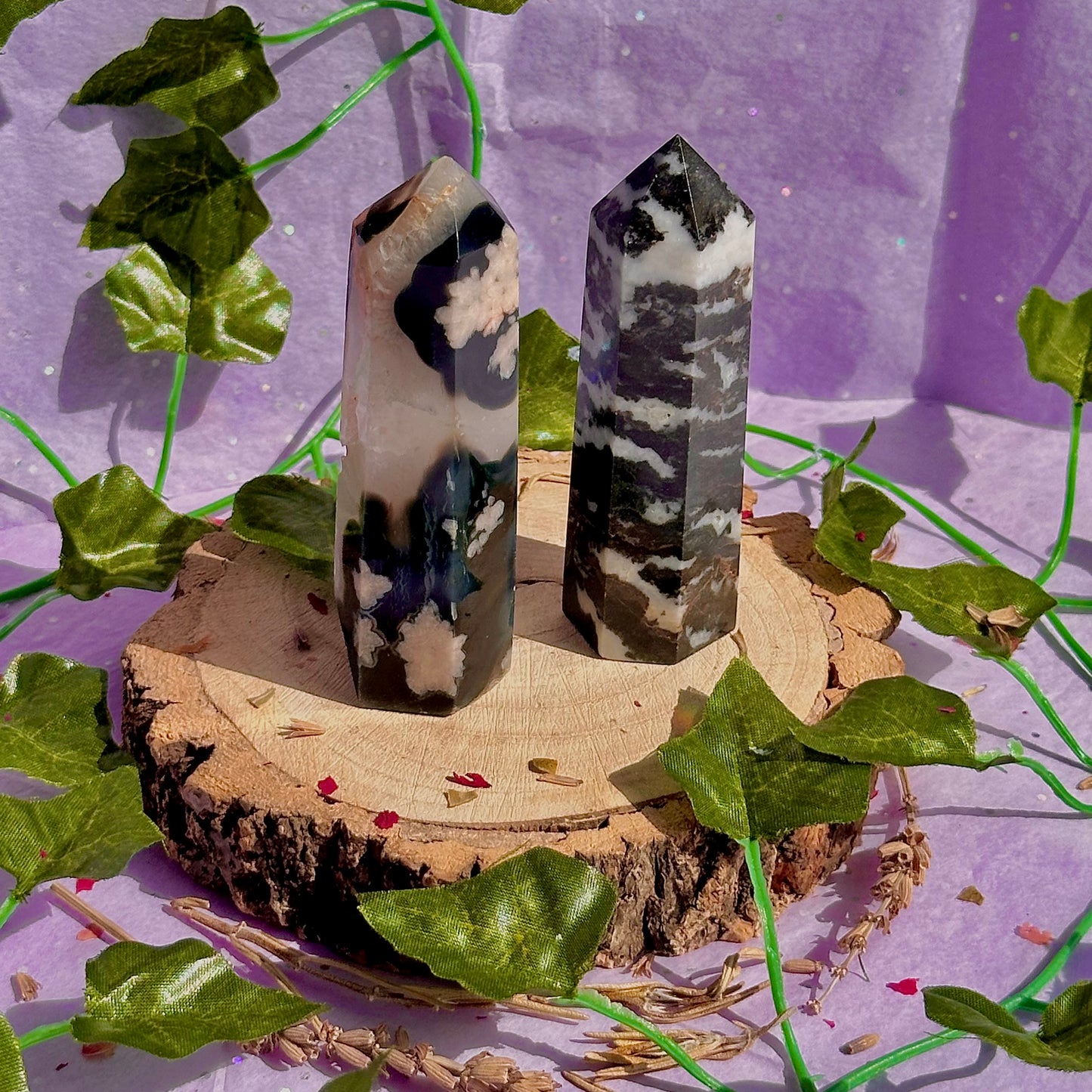 black towers ~ zebra jasper & black flower agate ~ choose your own