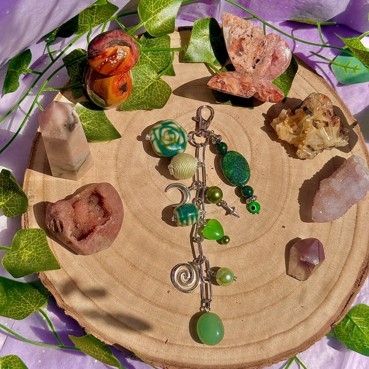 heart chakra bag charm ~ green aventurine, moss agate & chrysocolla