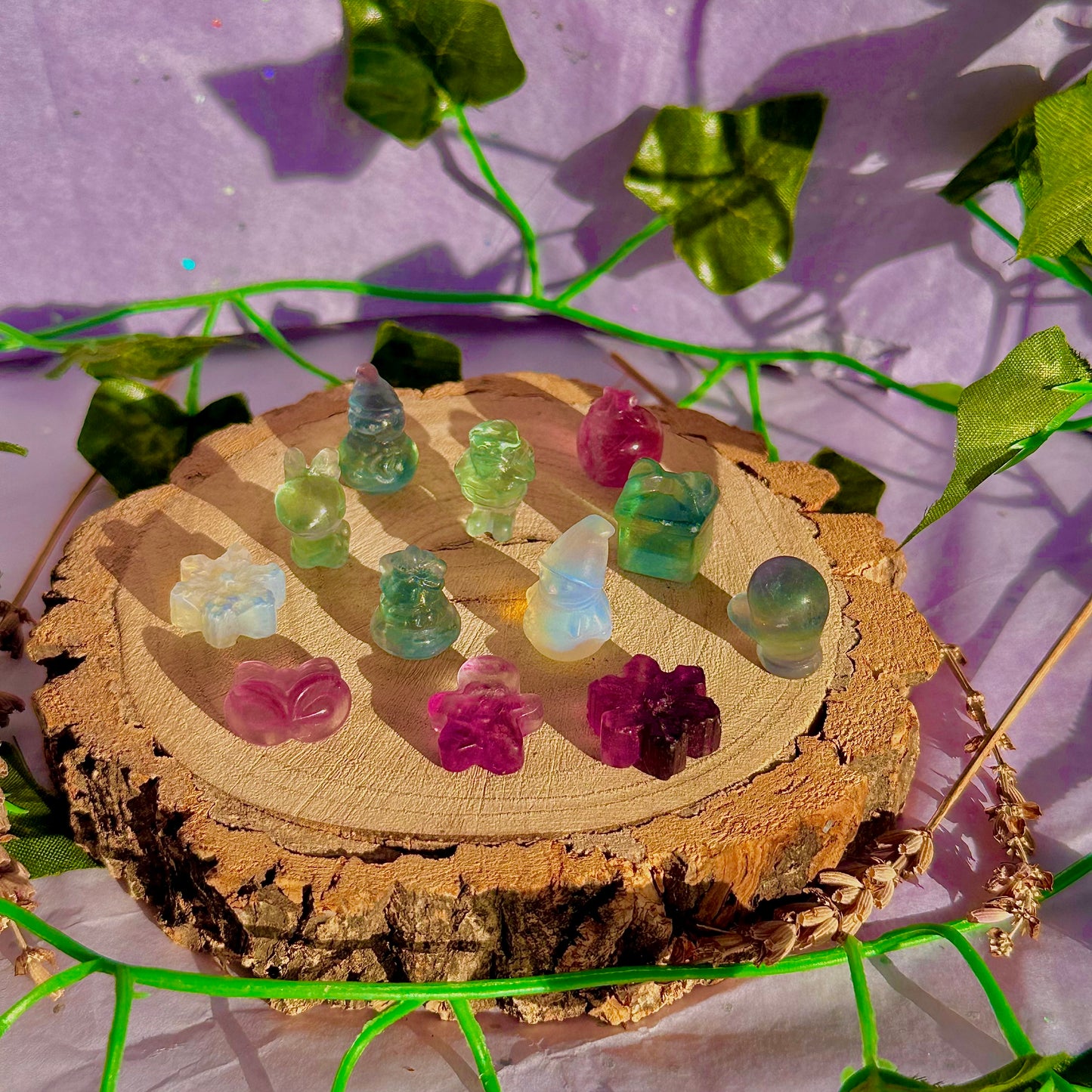 rainbow fluorite & opalite mini mystery christmas carvings ~ intuitively chosen