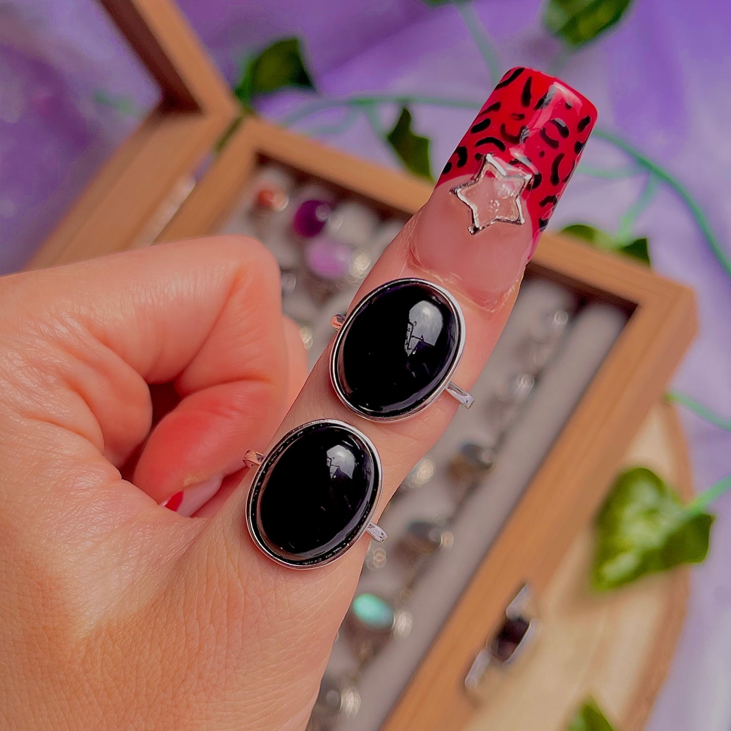 black obsidian ~ 925 sterling silver adjustable rings / intuitively chosen
