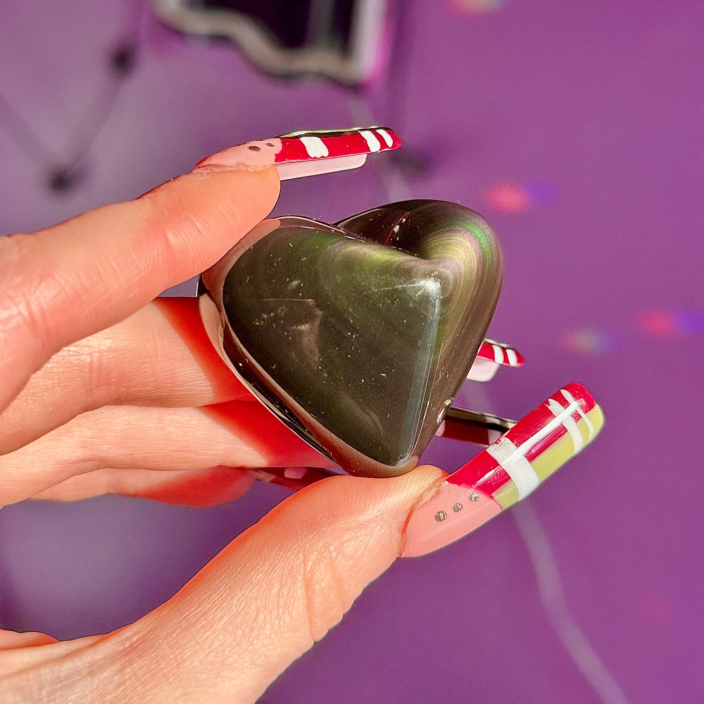 rainbow obsidian heart carvings A & B