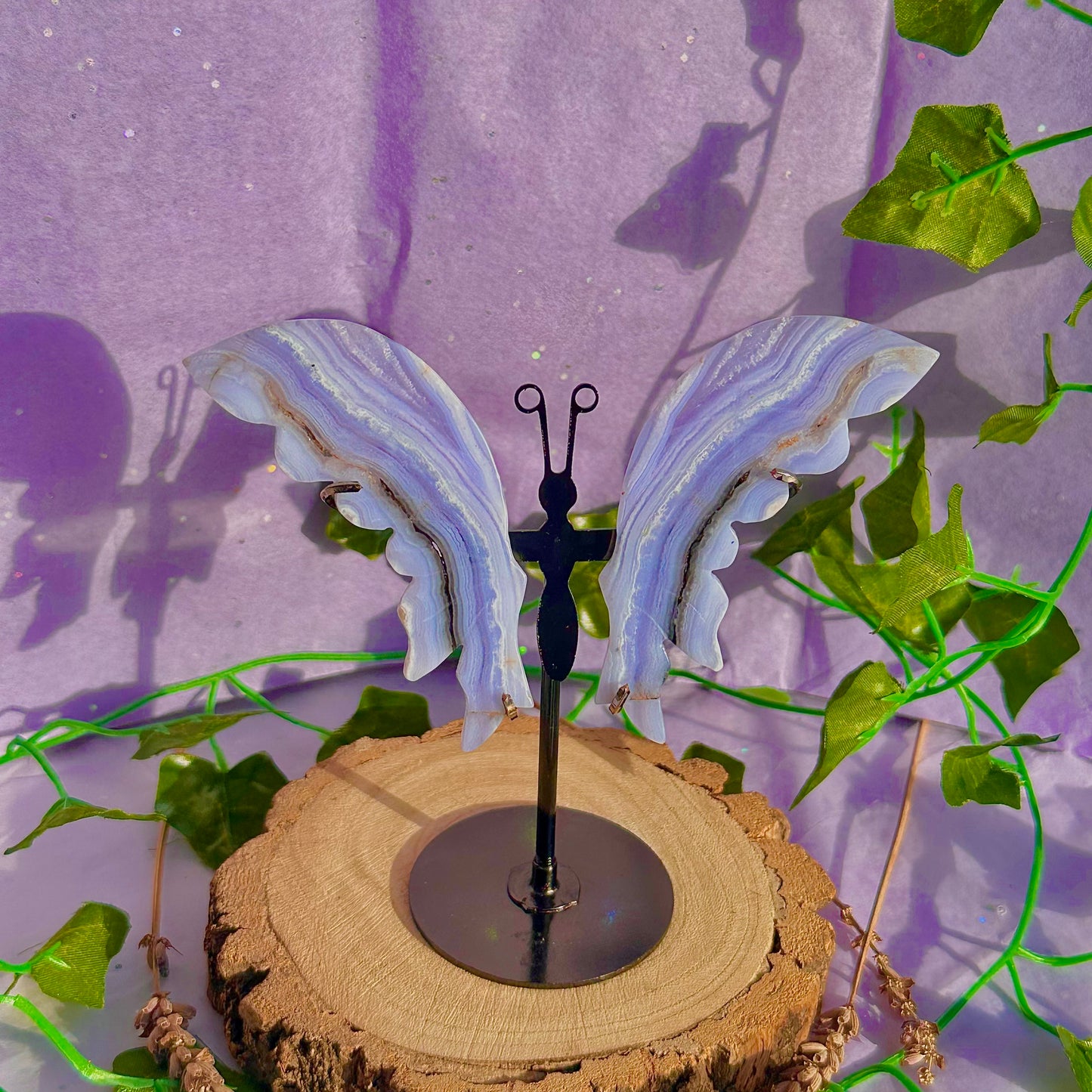 blue lace agate butterfly wings on stand B