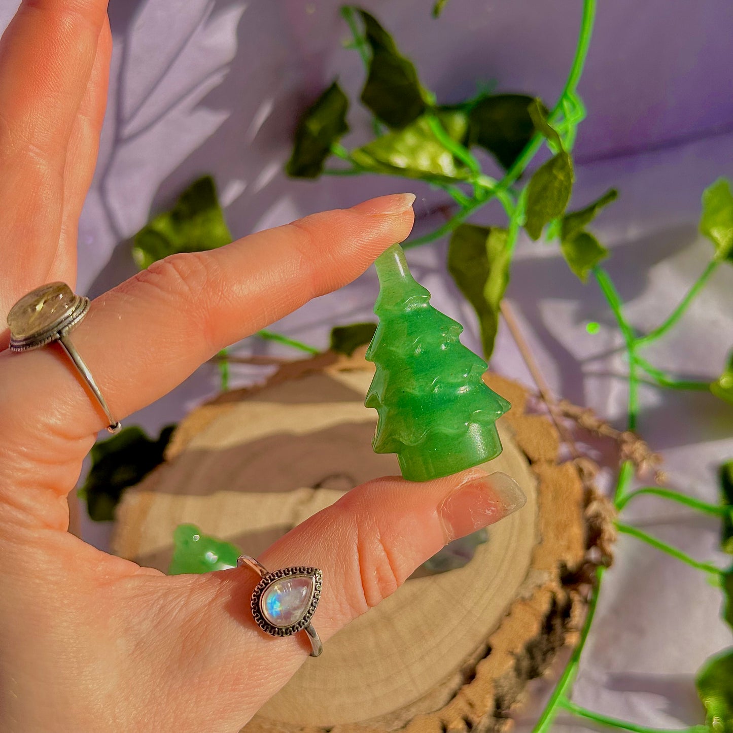 Sculptures de sapins de Noël, aventurine verte et fluorite arc-en-ciel ~ choisissez la vôtre