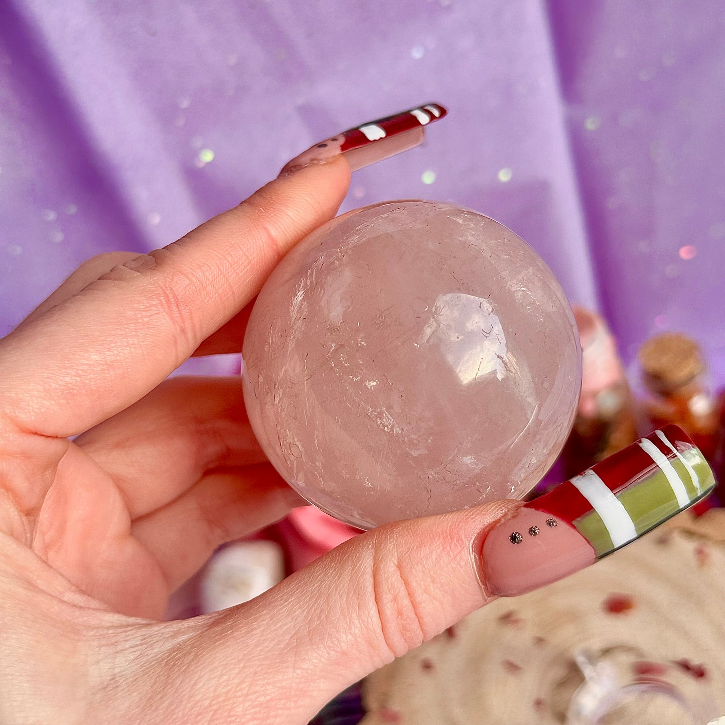 sphère de quartz rose astérisme étoile B