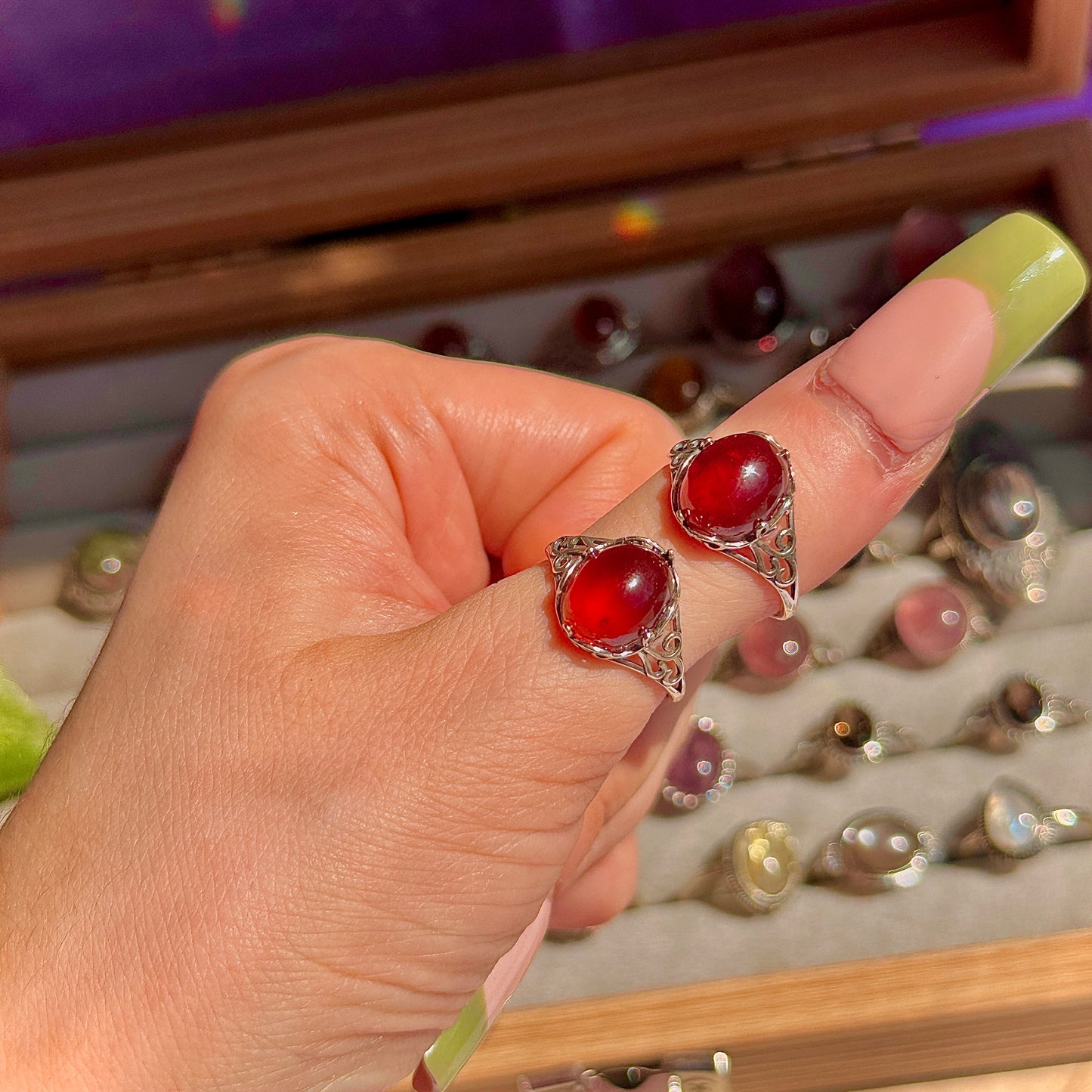 garnet 925 sterling silver adjustable ring ~ style a