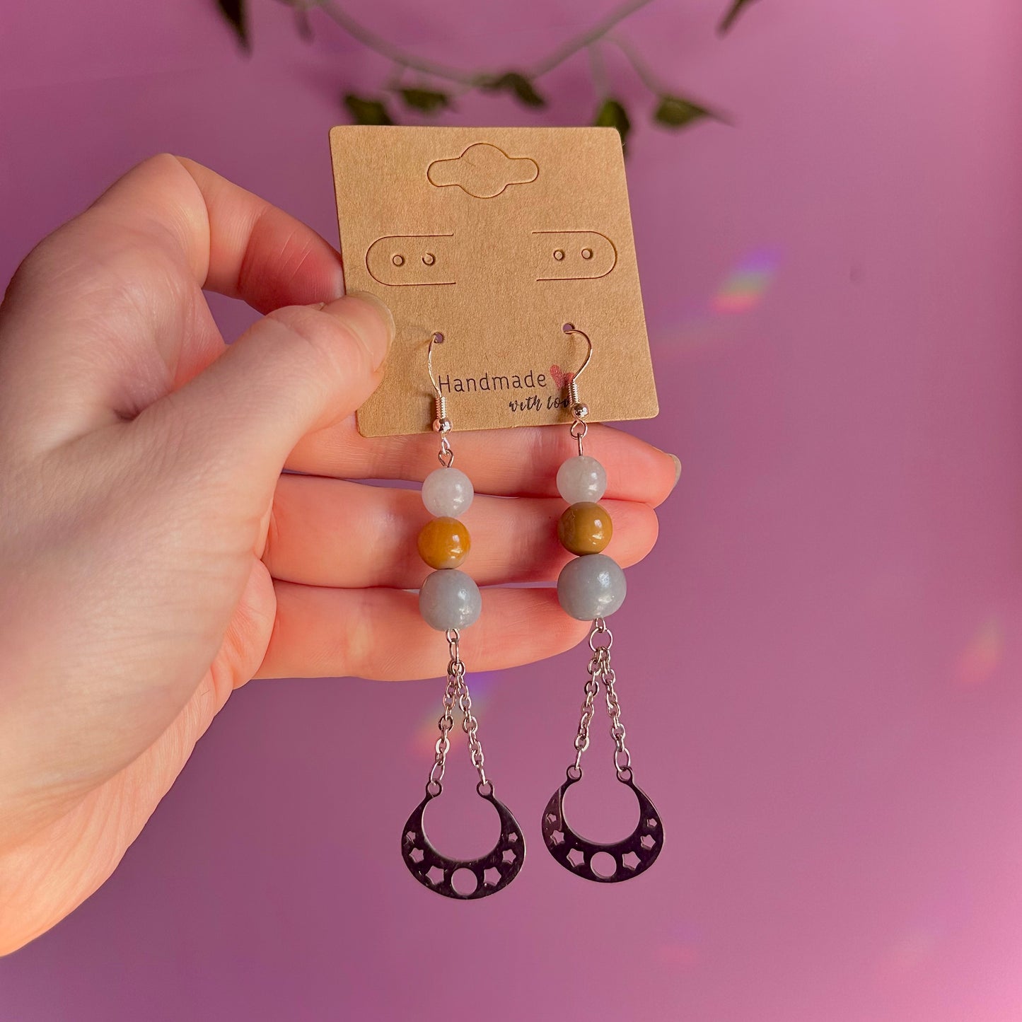 celestial earrings on 925 hooks ~ aquamarine, mookaite, angelite