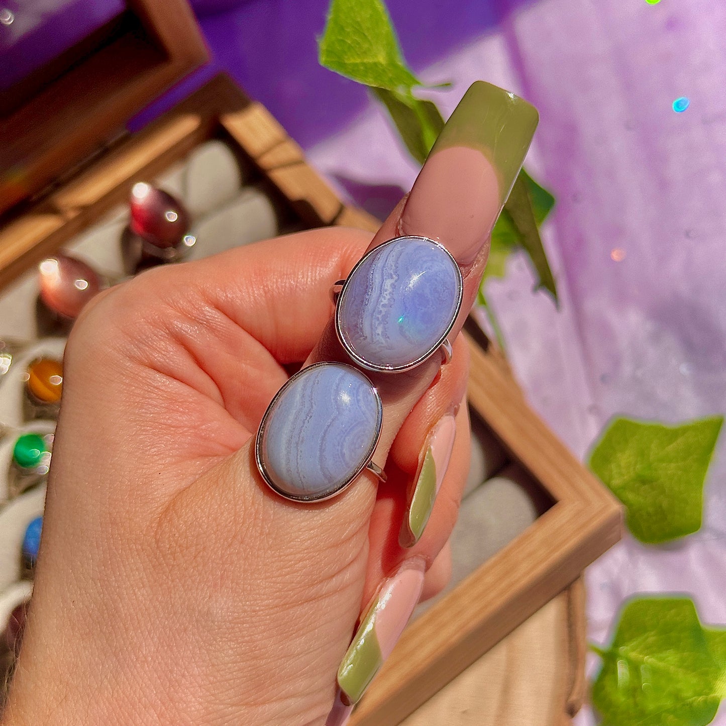 blue lace agate 925 sterling silver adjustable ring