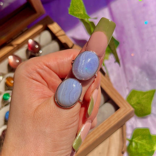 blue lace agate 925 sterling silver adjustable ring