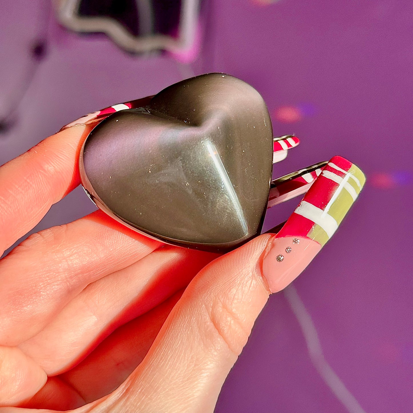 rainbow obsidian heart carvings A & B