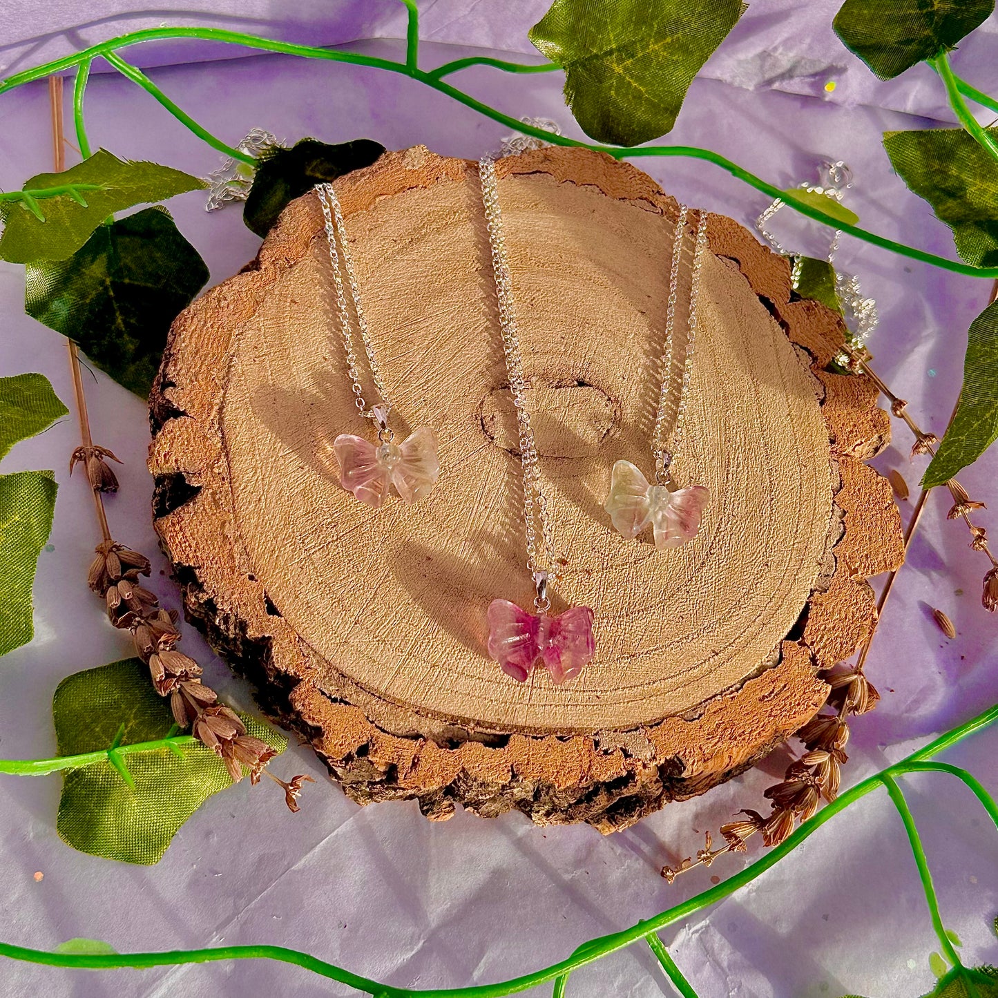 rainbow fluorite bow necklace ~ 925 silver plated 18 inch chain / intuitively chosen