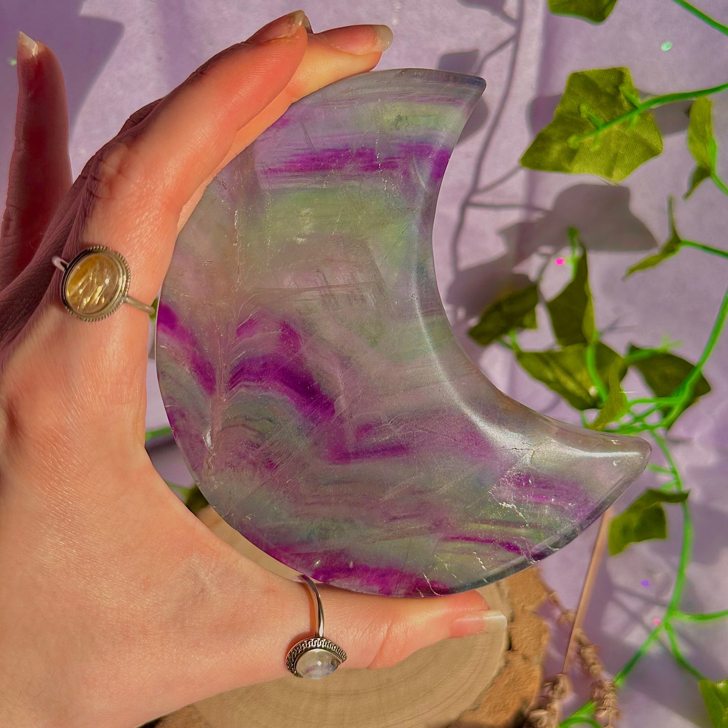 rainbow fluorite moon carving