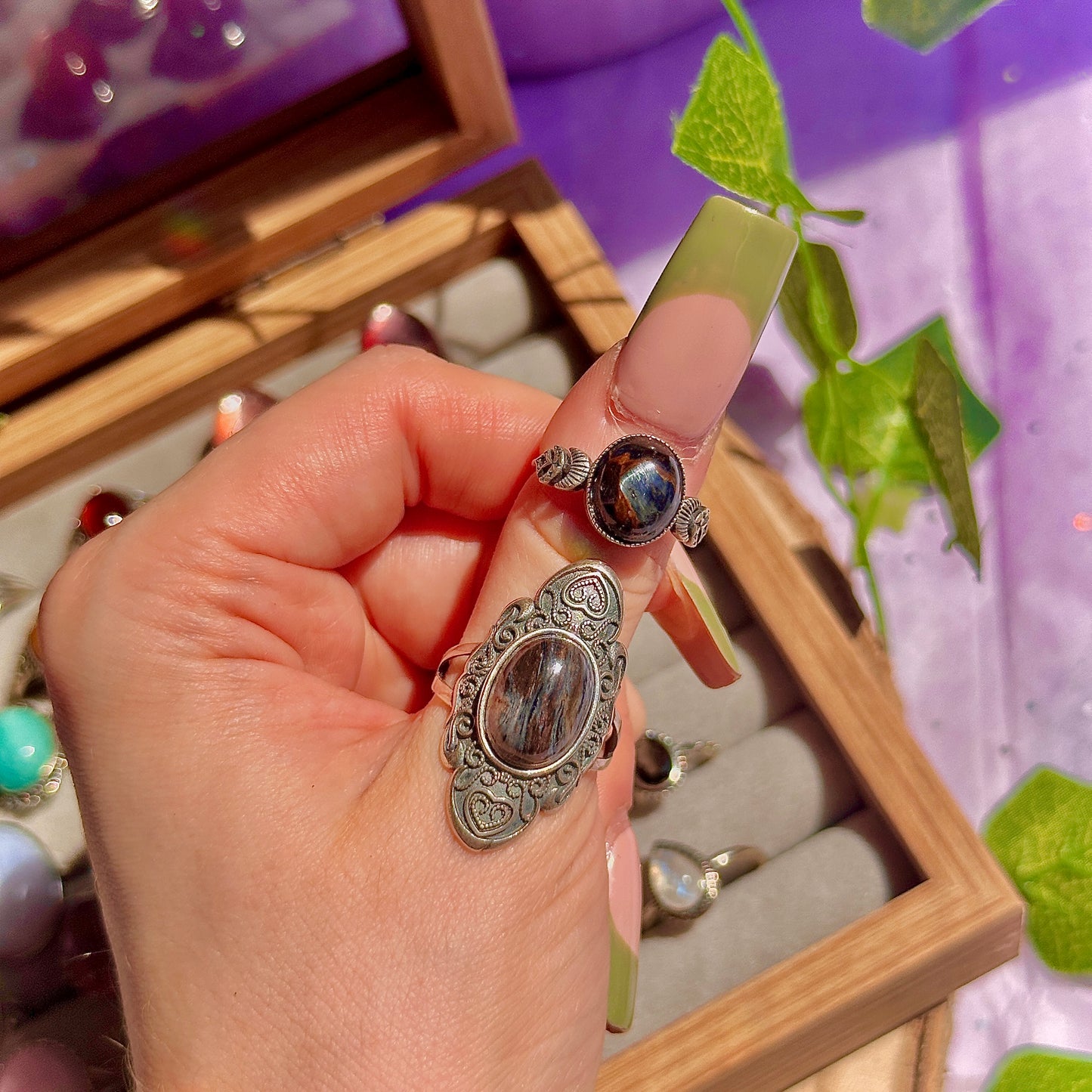 pietersite 925 sterling silver adjustable ring