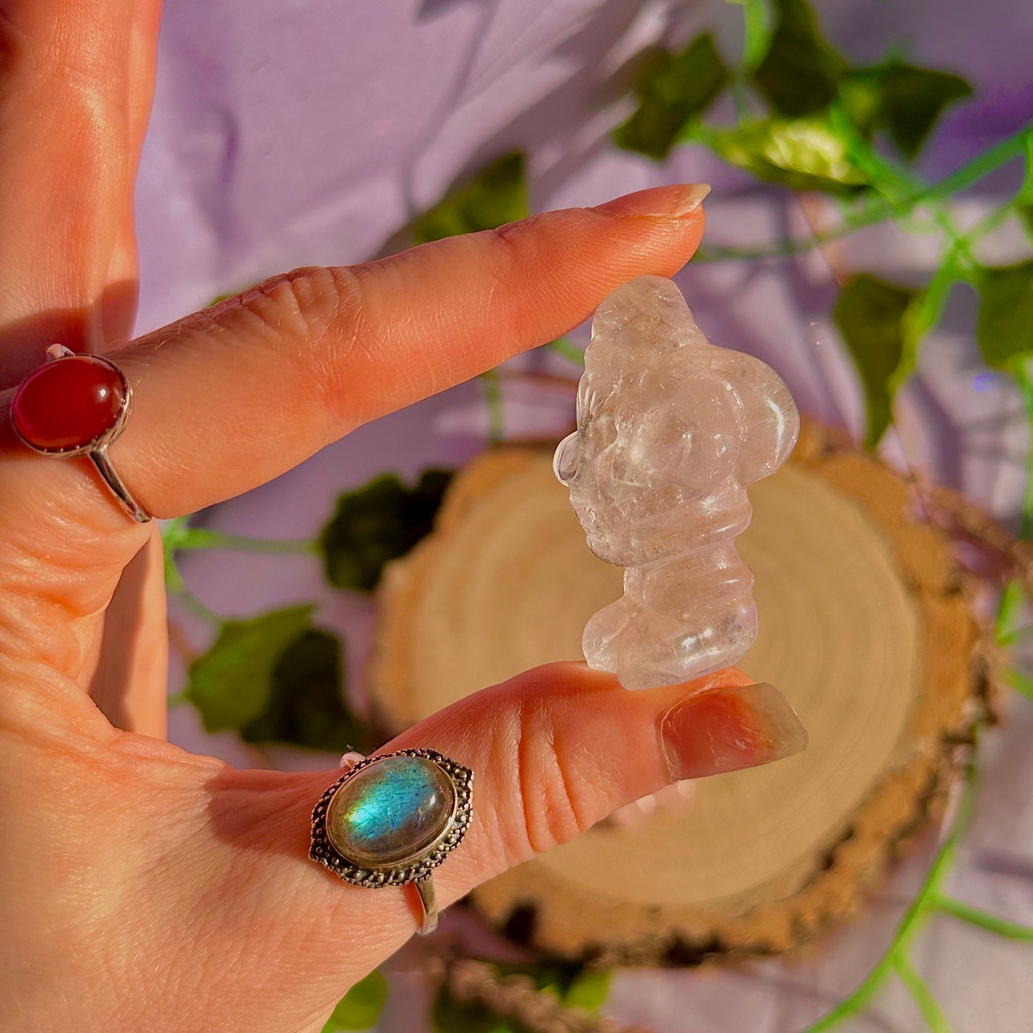 sculptures du père Noël, quartz rose et quartz clair ~ choisissez le vôtre