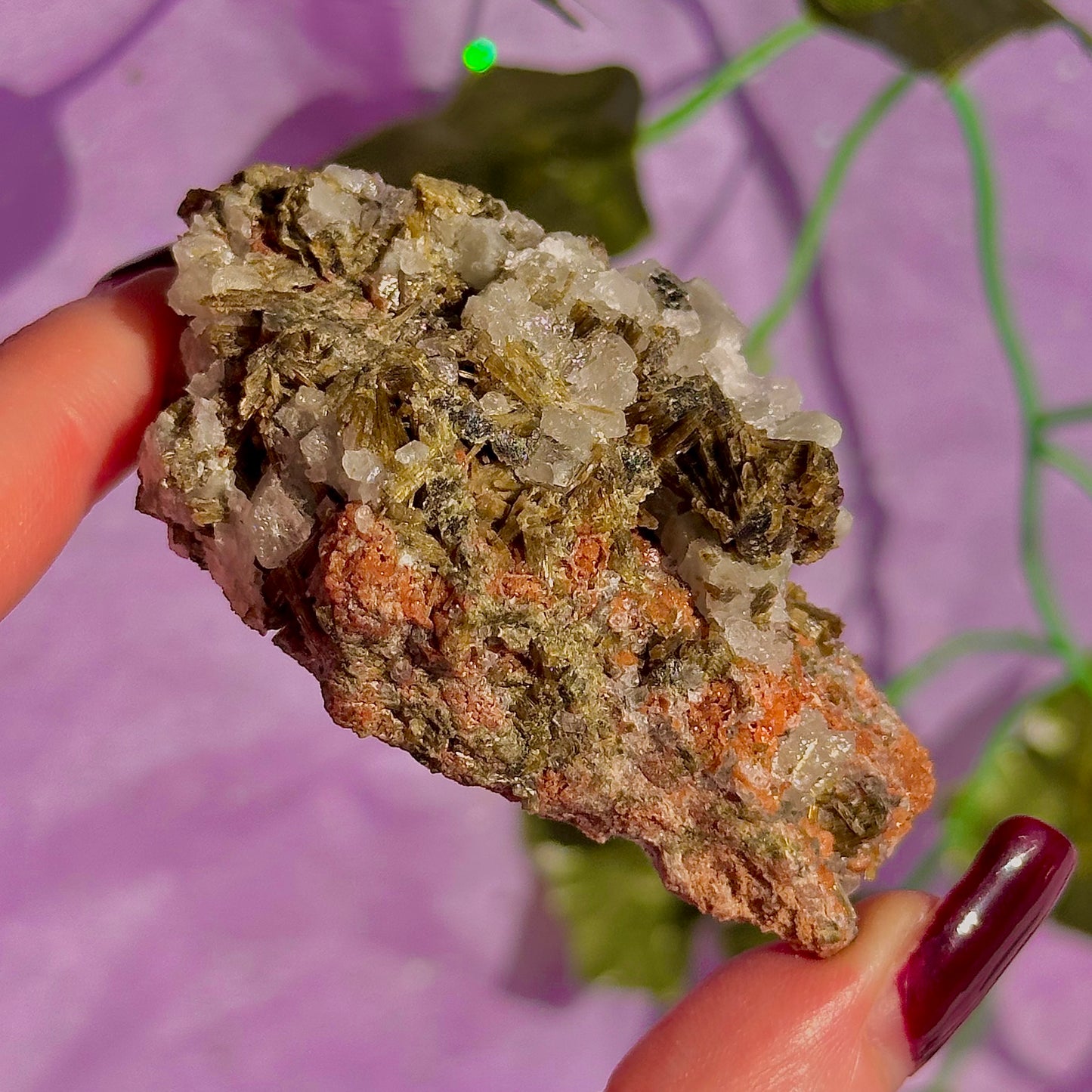 spécimen d'épidote de forêt avec quartz et grenat