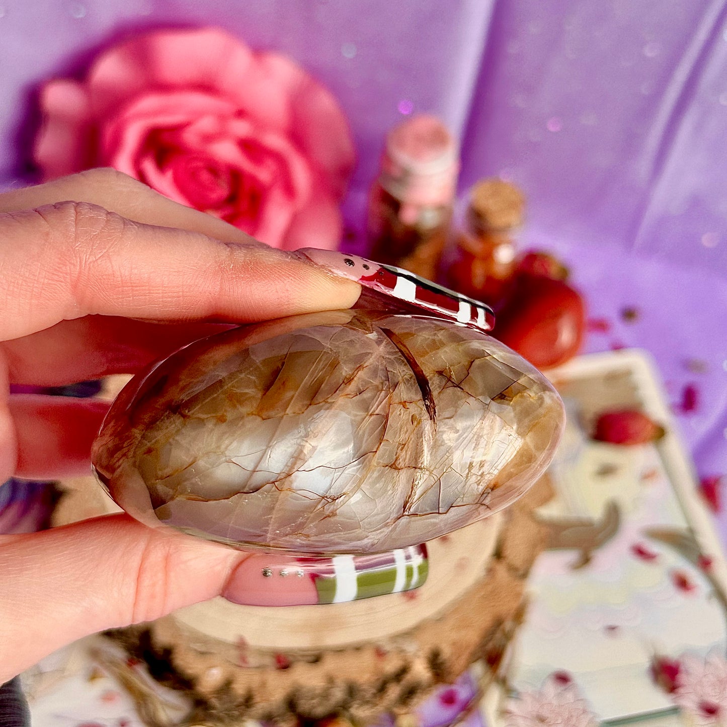pink moonstone heart carving