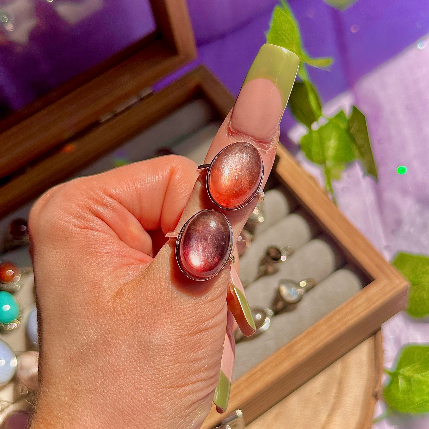 red lepidolite 925 sterling silver adjustable ring