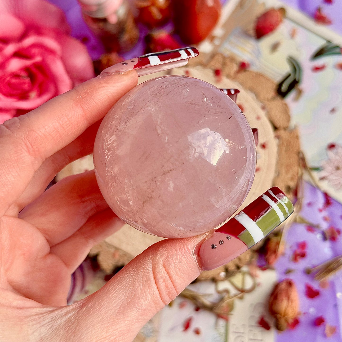 sphère de quartz rose astérisme étoile B
