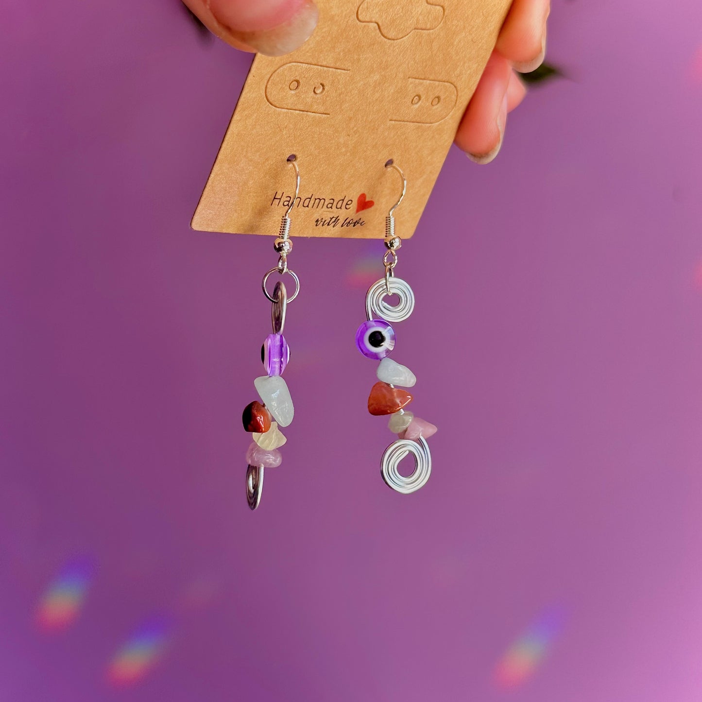 spiral eye earrings on 925 hooks ~ aquamarine, carnelian, jade, lepidolite