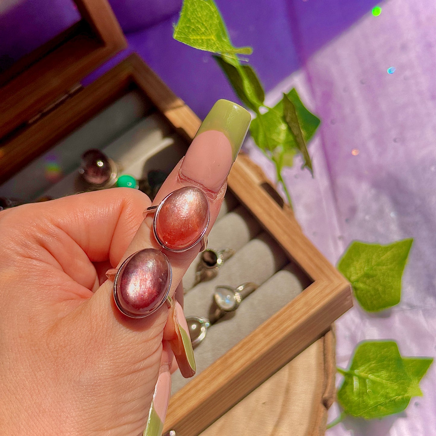 red lepidolite 925 sterling silver adjustable ring