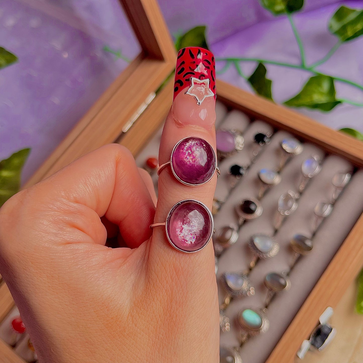 lepidolite ~ 925 sterling silver adjustable rings / intuitively chosen
