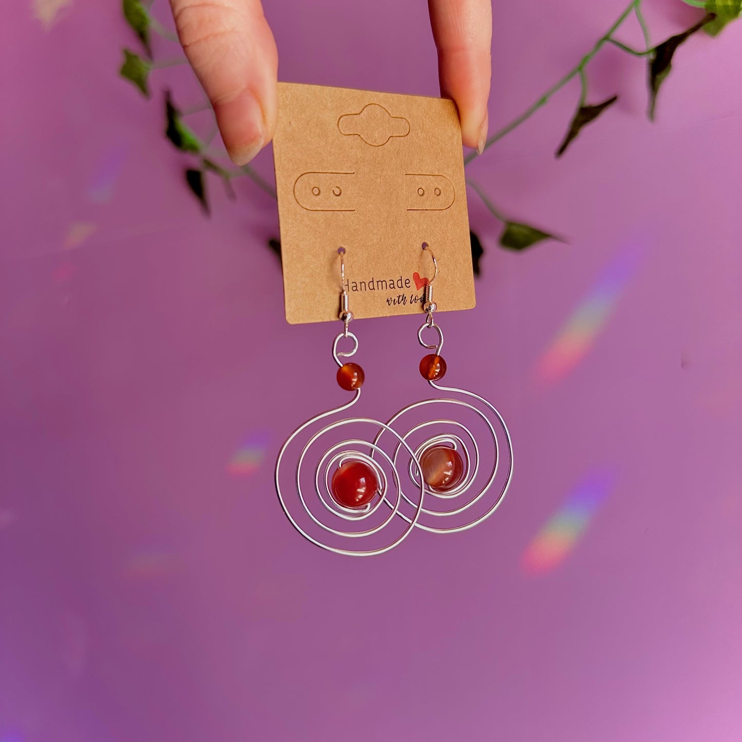 carnelian spiral earrings on 925 hooks