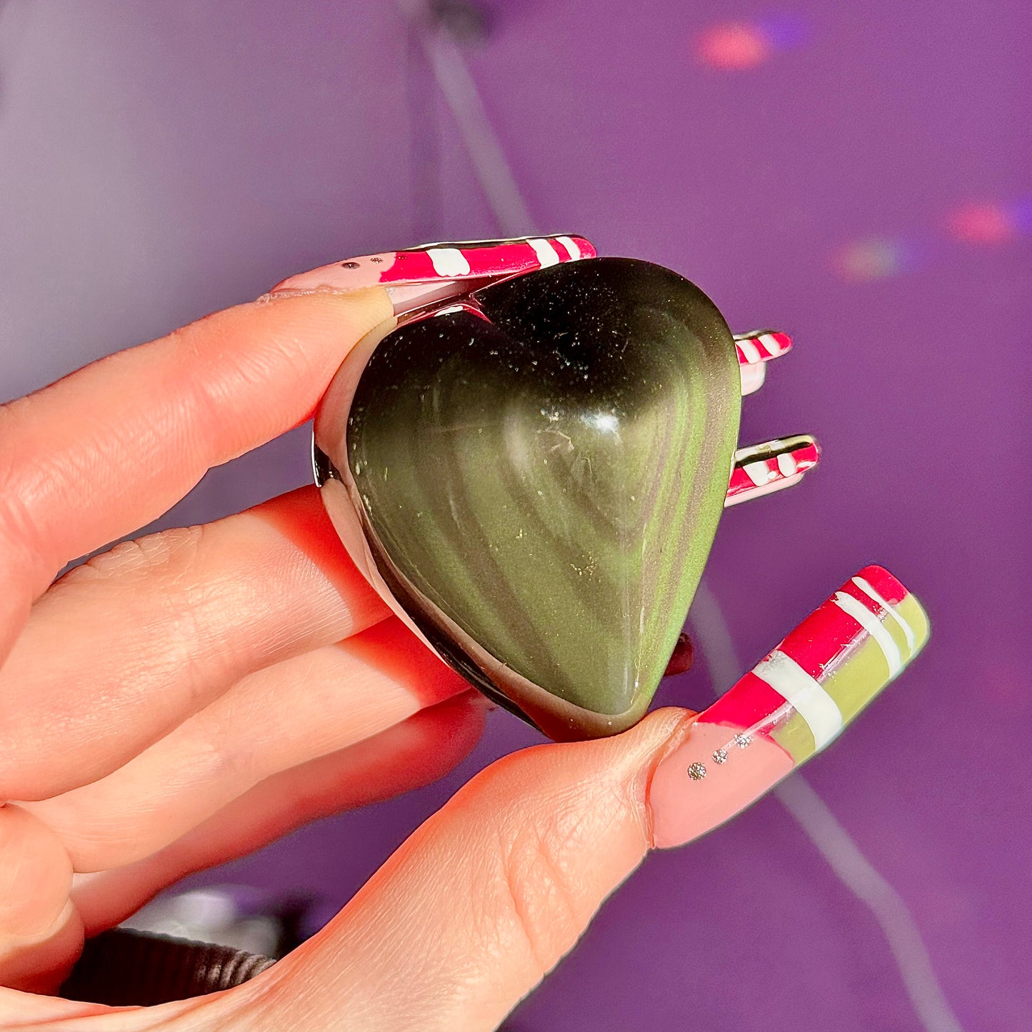 rainbow obsidian heart carvings C & D