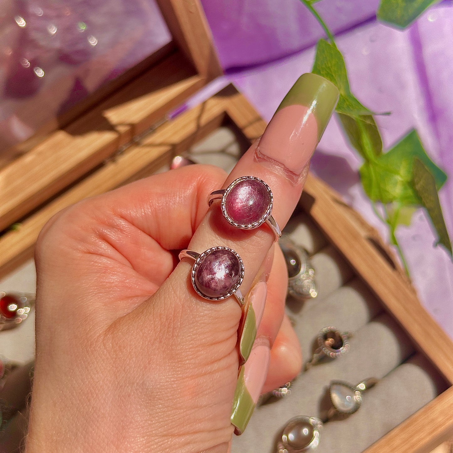 lepidolite 925 sterling silver adjustable ring