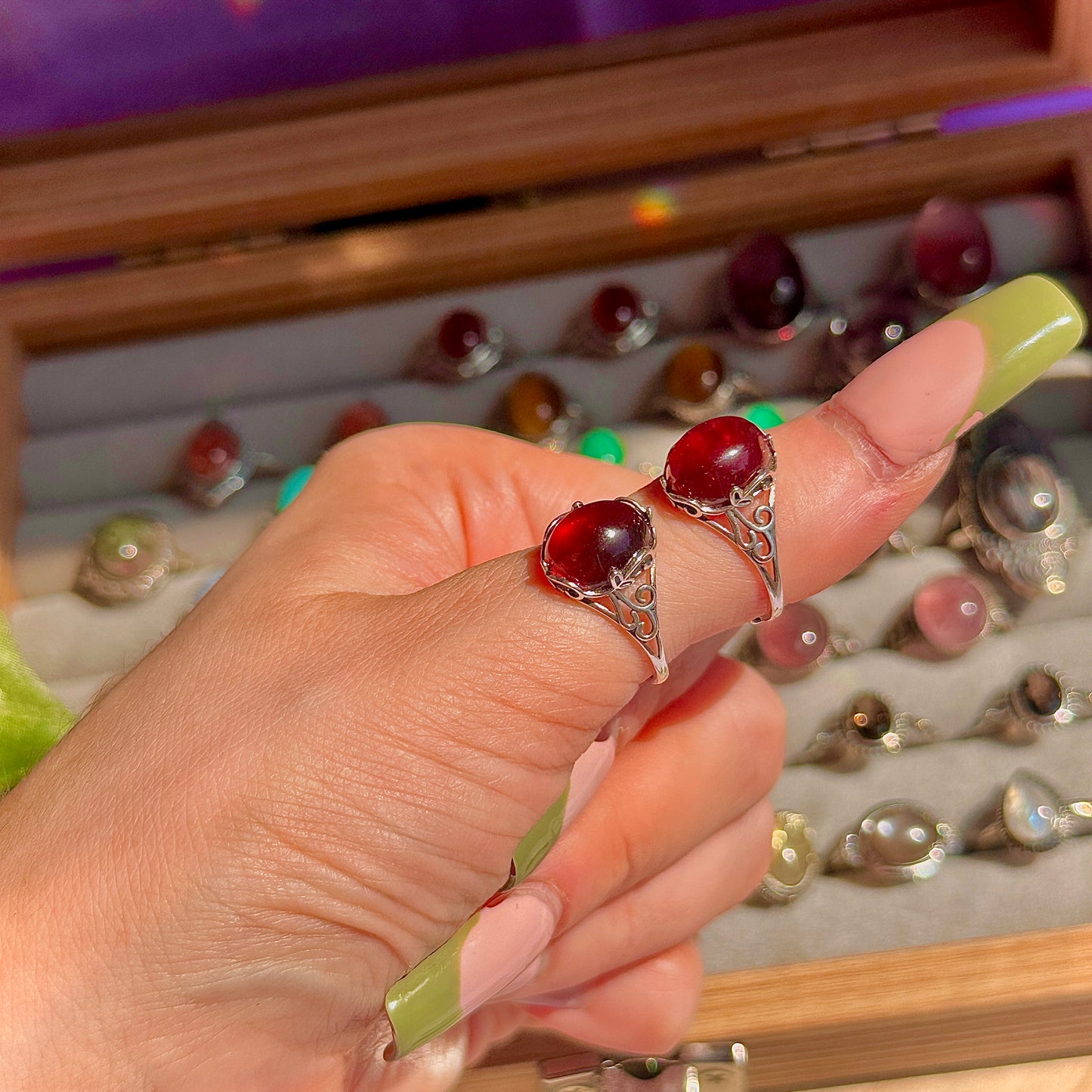 garnet 925 sterling silver adjustable ring ~ style a