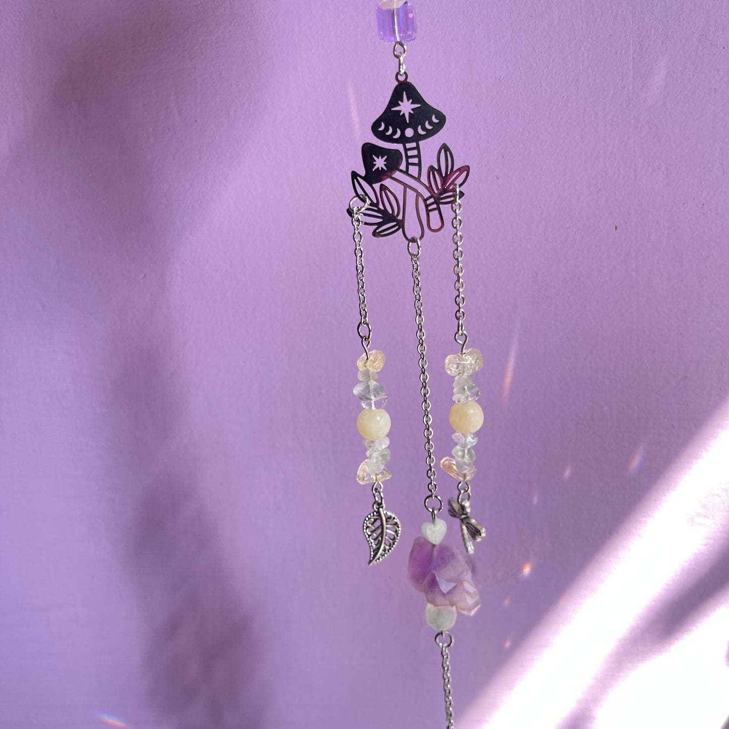 the magick tree sun catcher - amazonite, fluorite, amethyst, calcite, clear quartz, citrine & angelite
