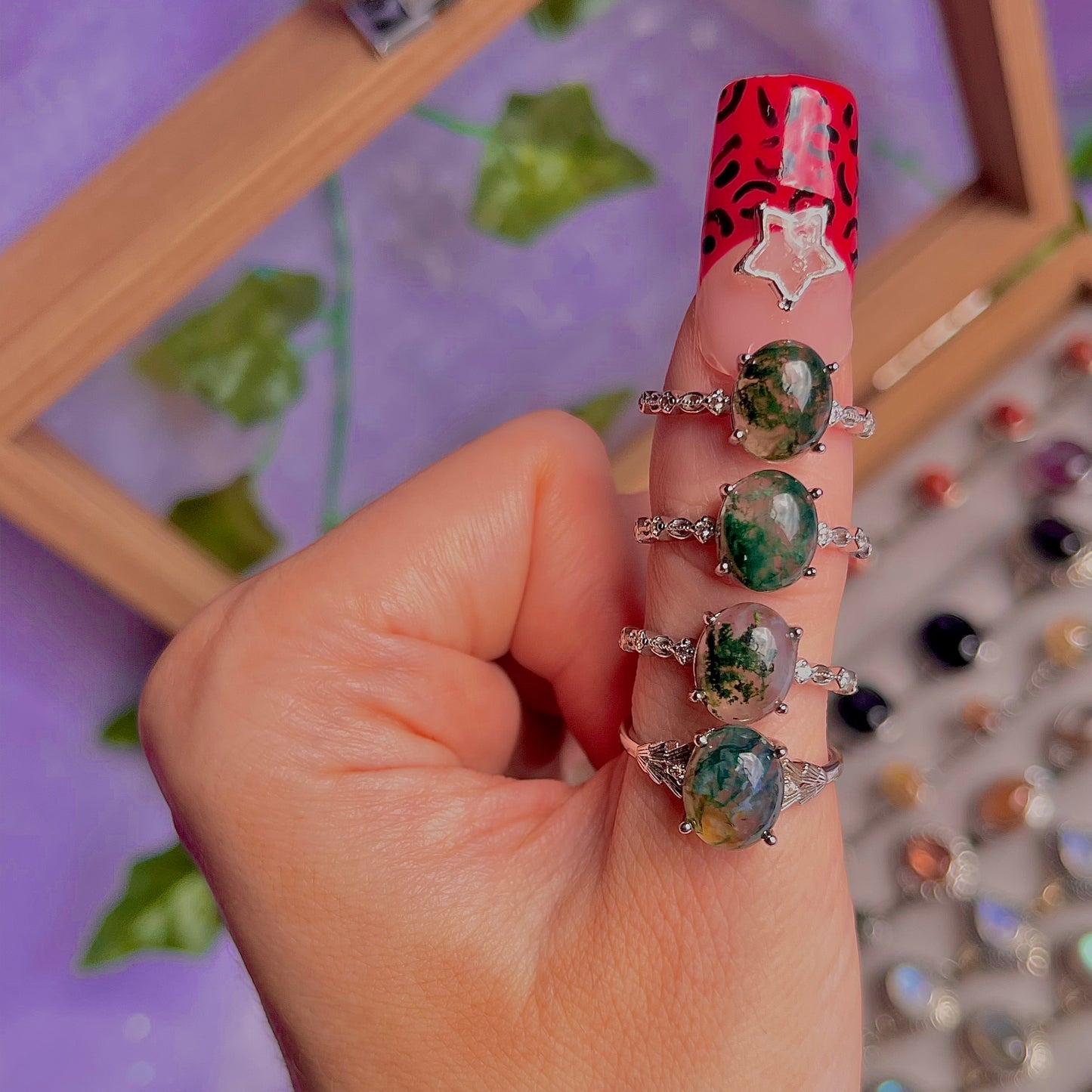 moss agate style B ~ 925 sterling silver adjustable rings / choose your own