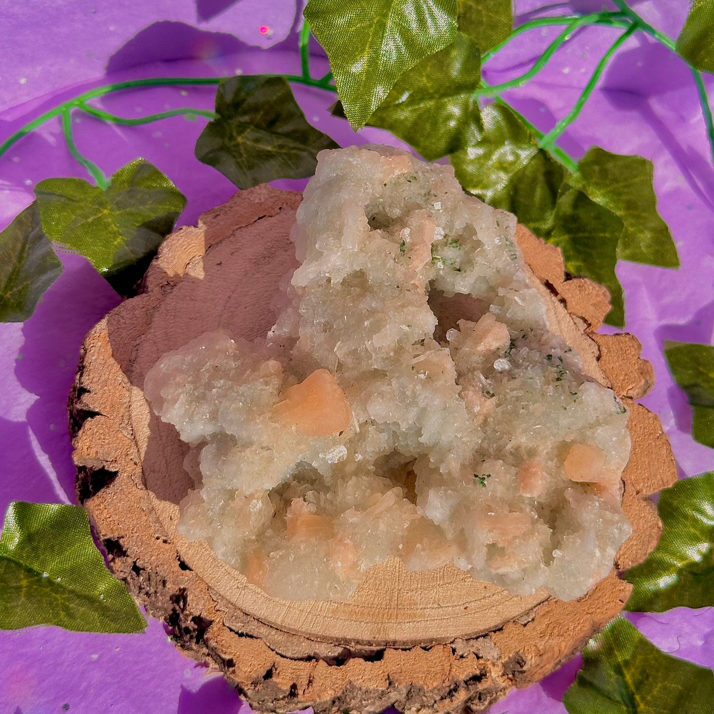 apophyllite verte avec stilbite pêche