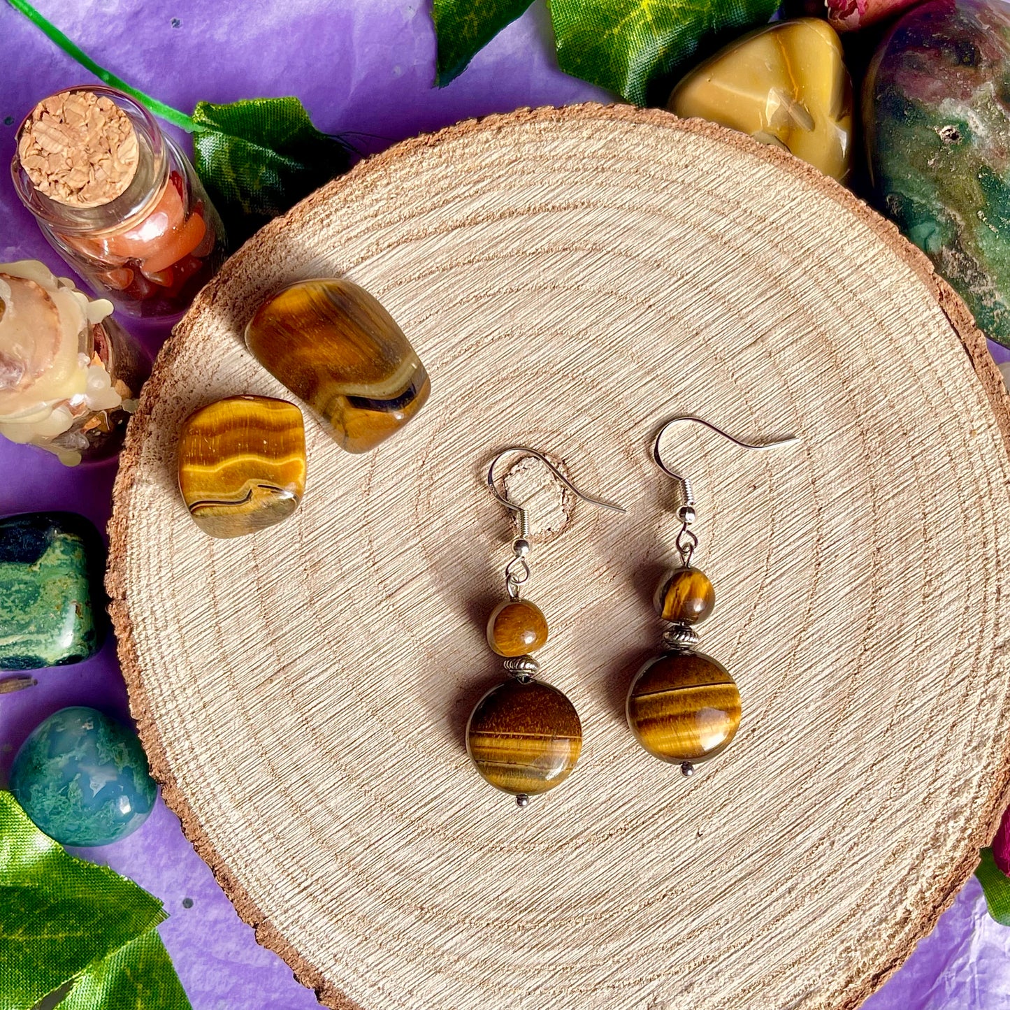 golden tigers eye earrings on 925 hooks