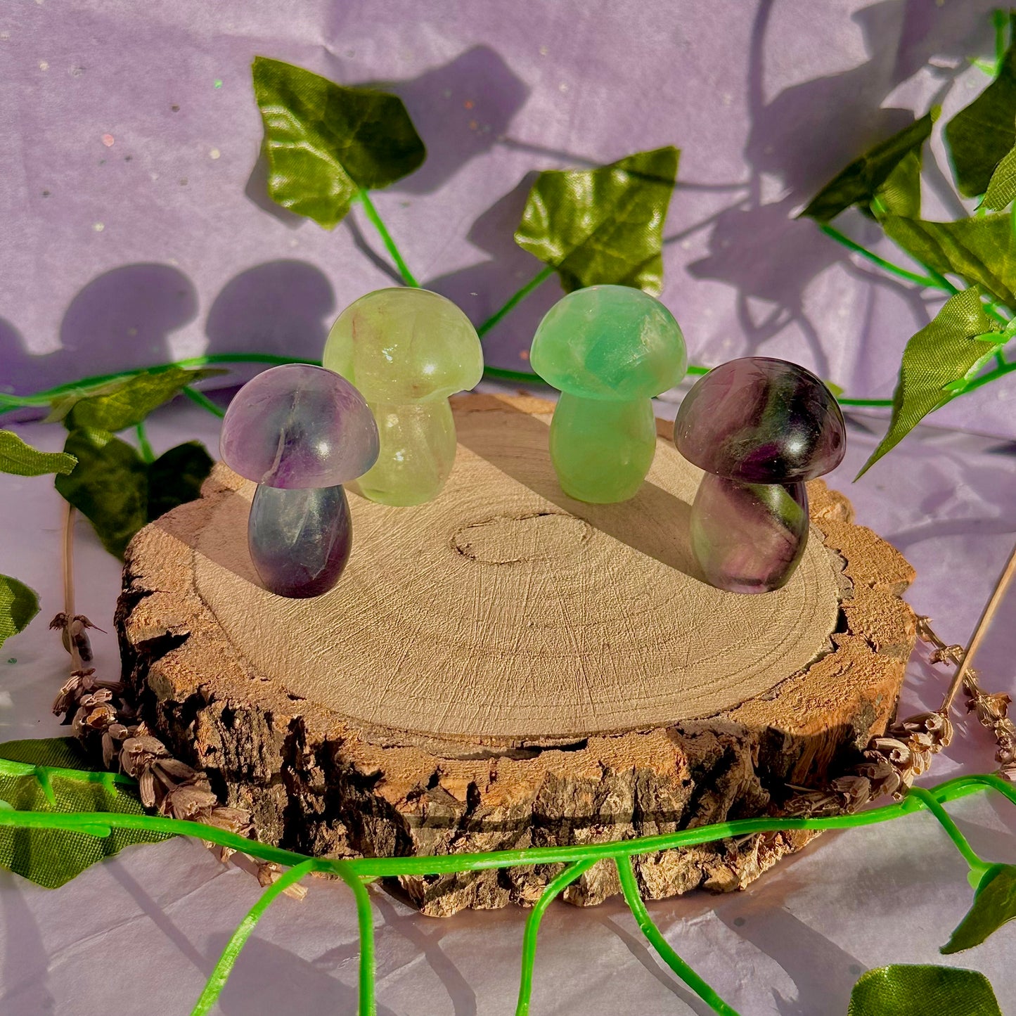 candy rainbow fluorite mushroom carvings ~ intuitively chosen