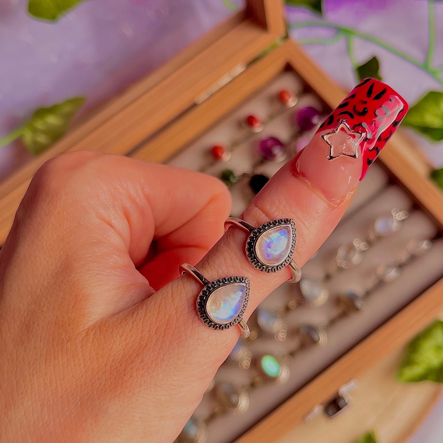 rainbow moonstone style A ~ 925 sterling silver adjustable rings / intuitively chosen