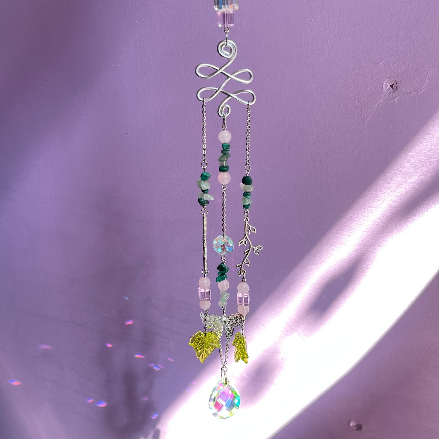 spring garden sun catcher - rose quartz, green aventurine & malachite