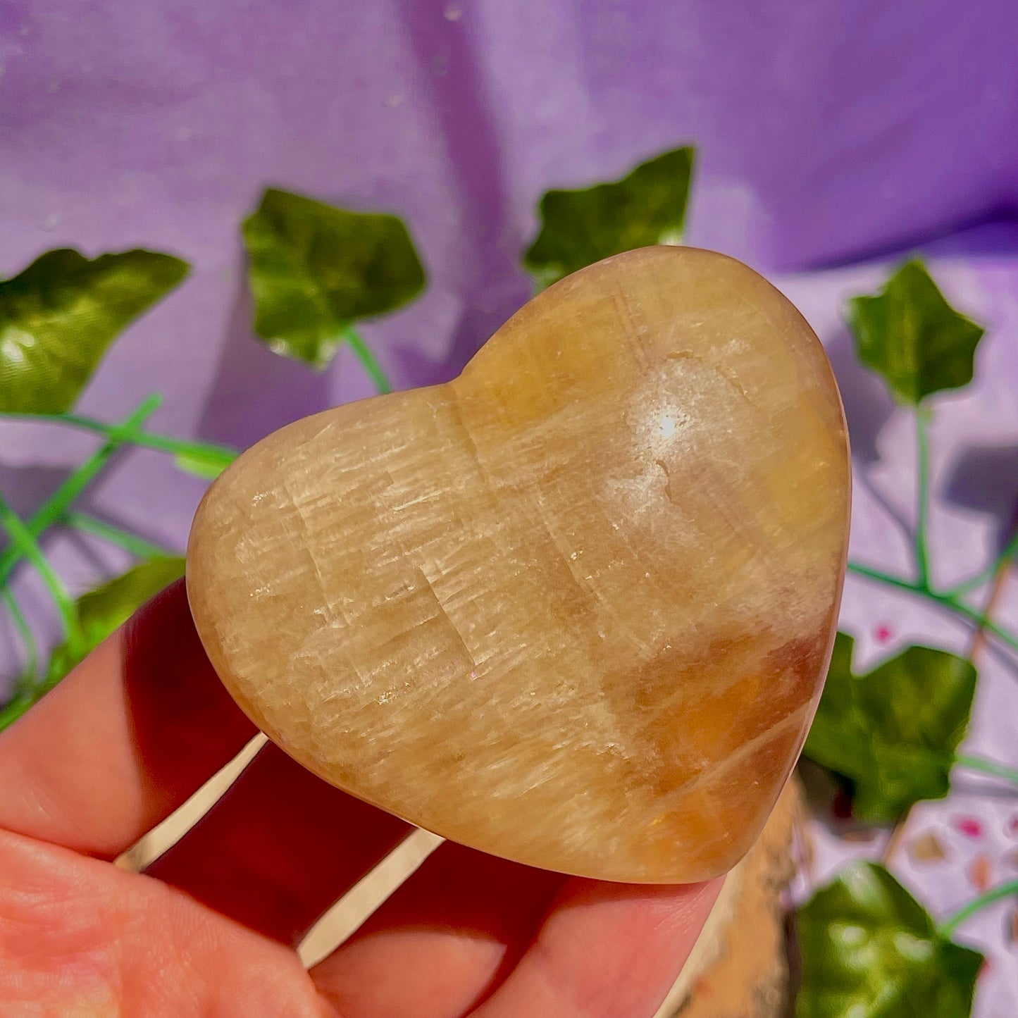 yellow fluorite heart carving