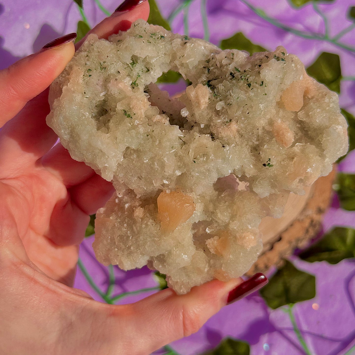 apophyllite verte avec stilbite pêche