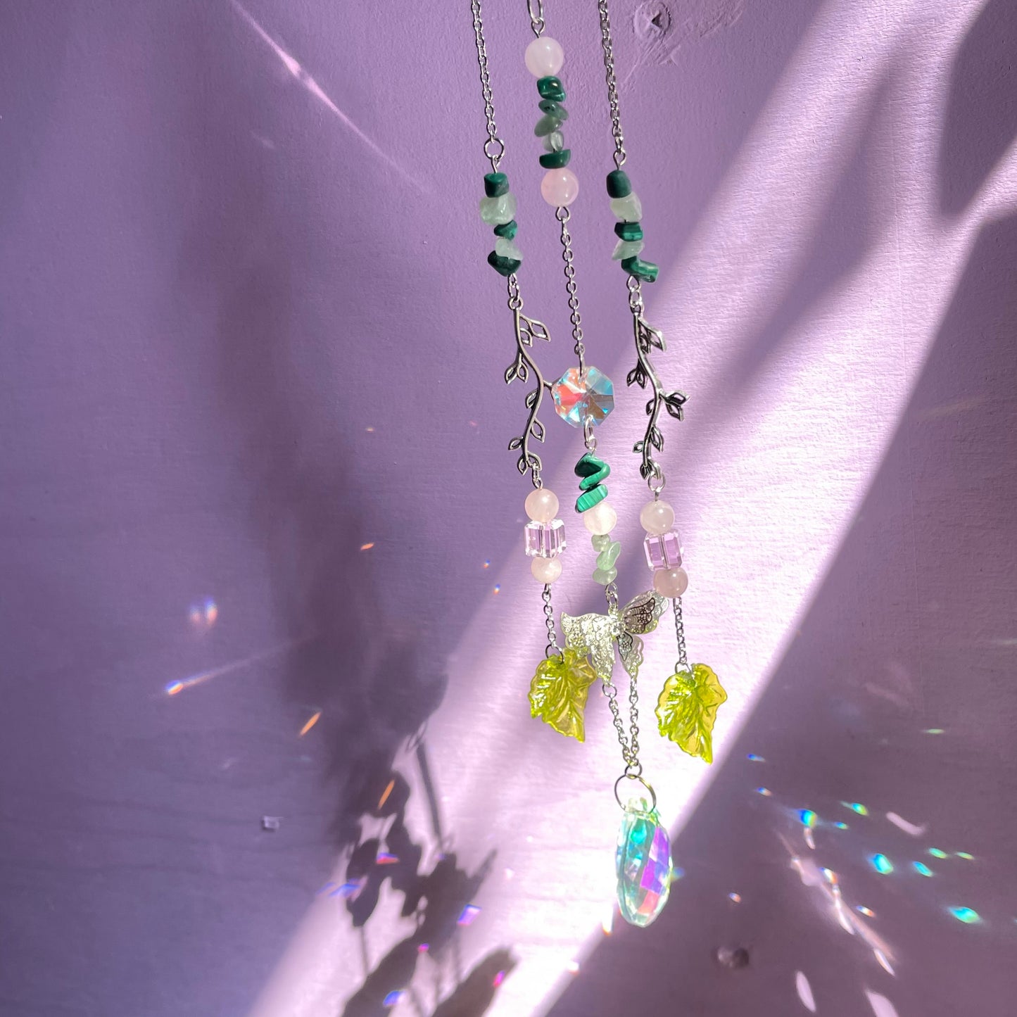 spring garden sun catcher - rose quartz, green aventurine & malachite