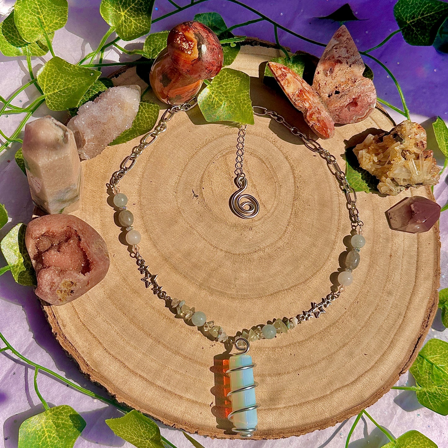 sparkle magick necklace ~ opalite, aquamarine, labradorite, rose quartz, larimar, moonstone, jade