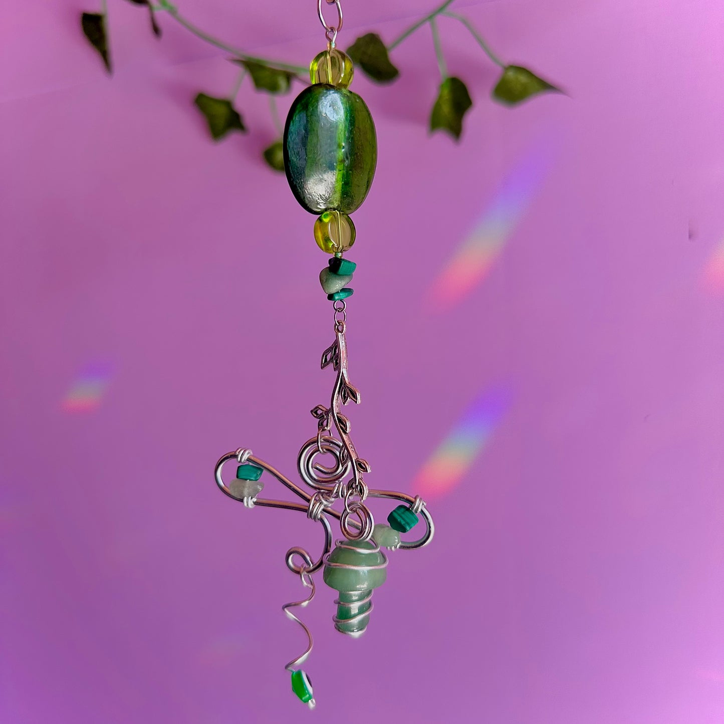 dragon fly mushroom car charm ~ aventurine and malachite