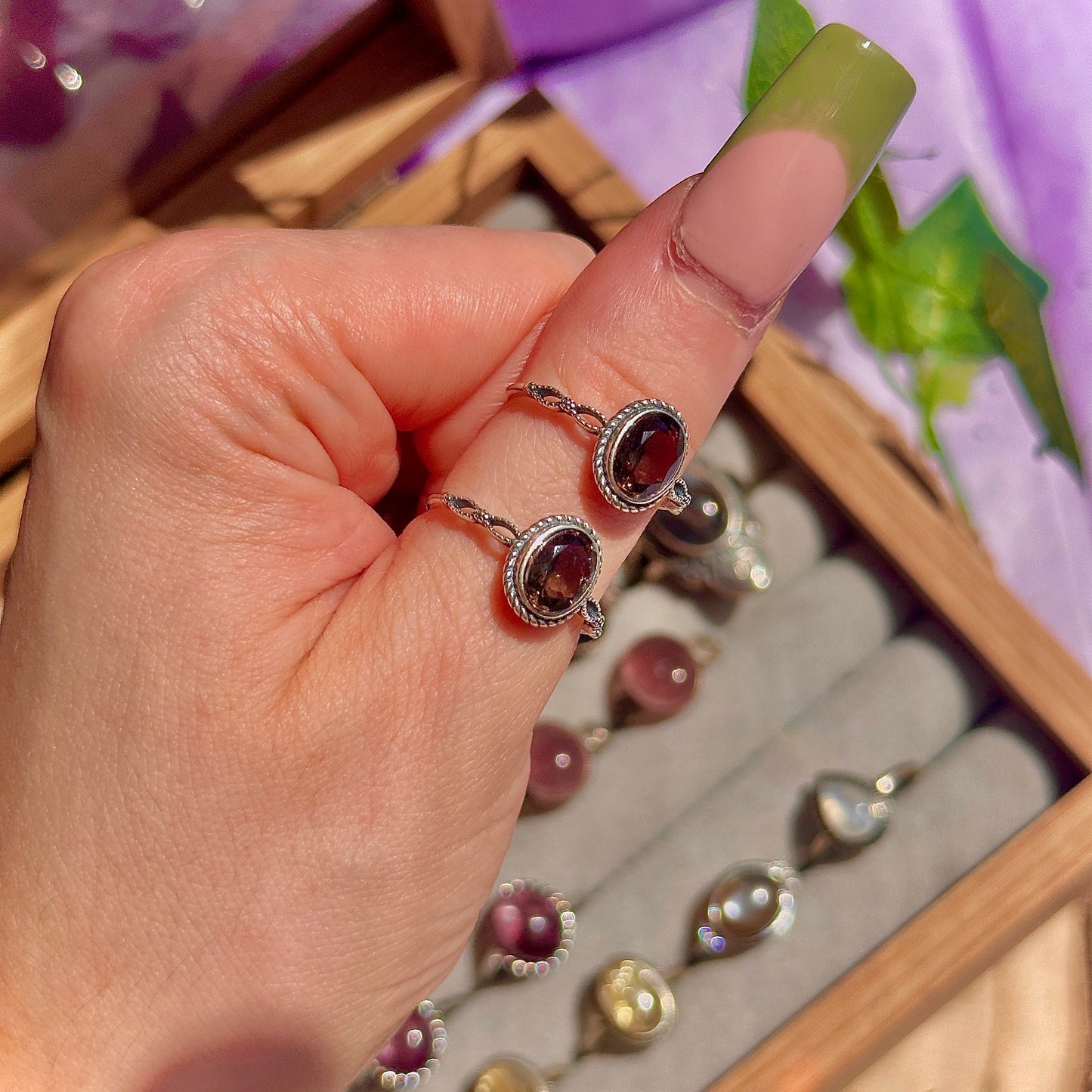 smoky quartz faceted 925 sterling silver adjustable ring