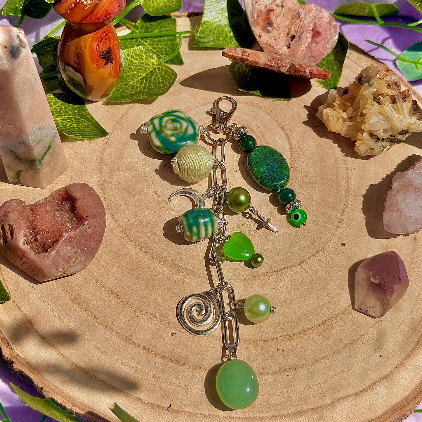 heart chakra bag charm ~ green aventurine, moss agate & chrysocolla