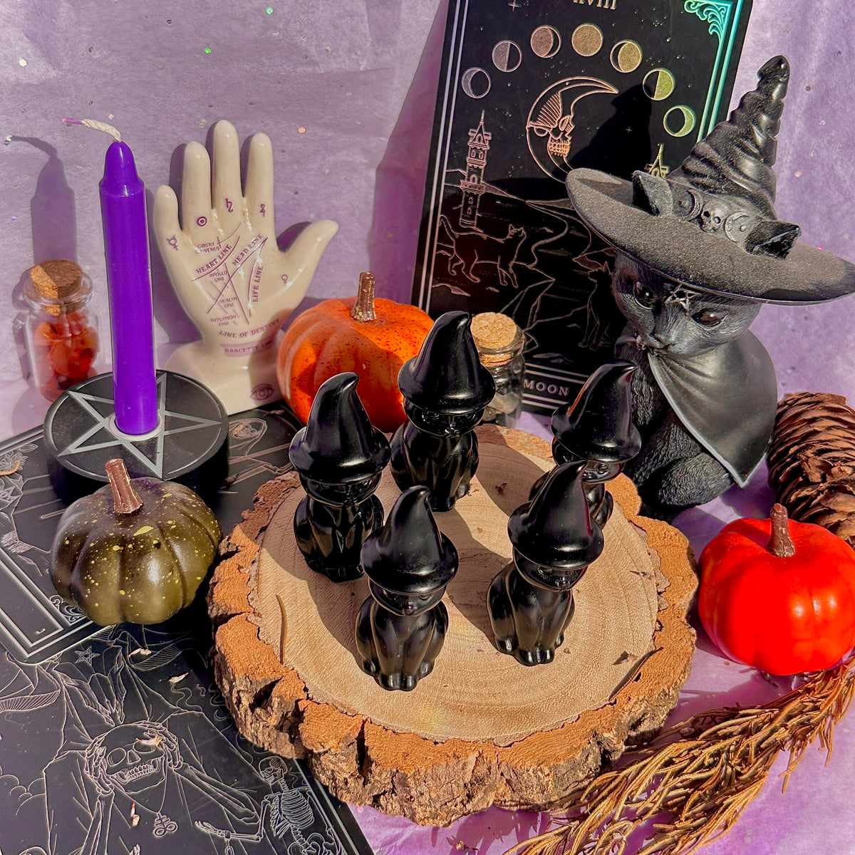 obsidian cat with witch hat carving ~ intuitively chosen