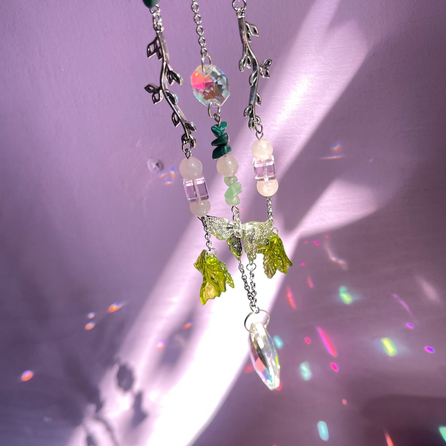 spring garden sun catcher - rose quartz, green aventurine & malachite