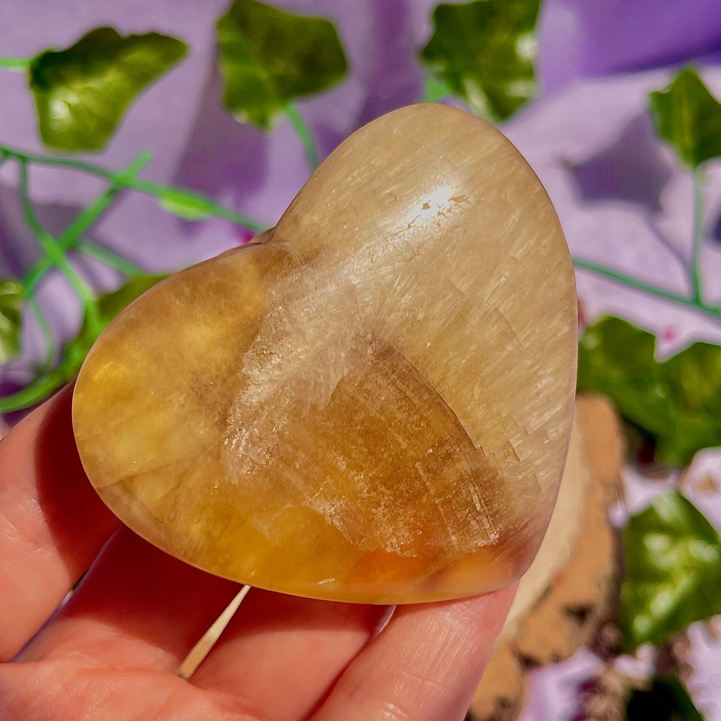 yellow fluorite heart carving