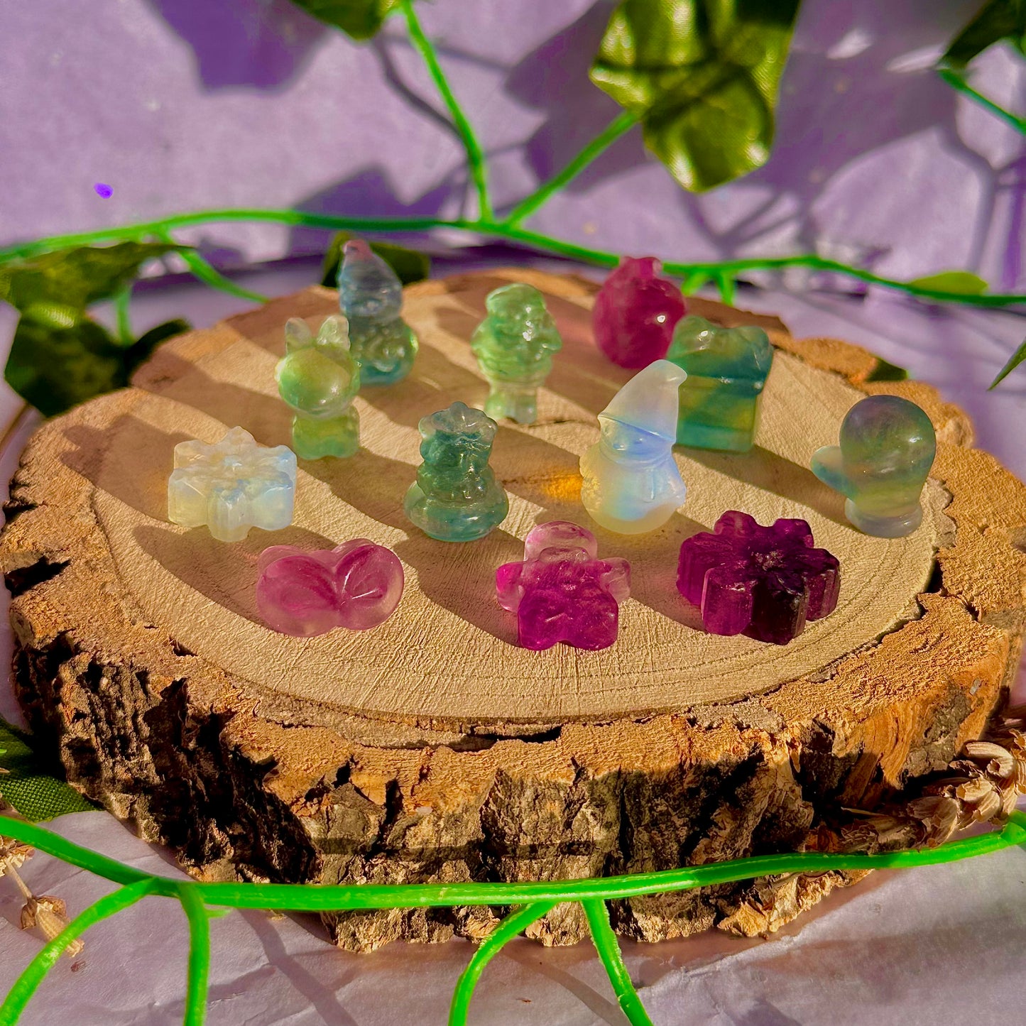 rainbow fluorite & opalite mini mystery christmas carvings ~ intuitively chosen