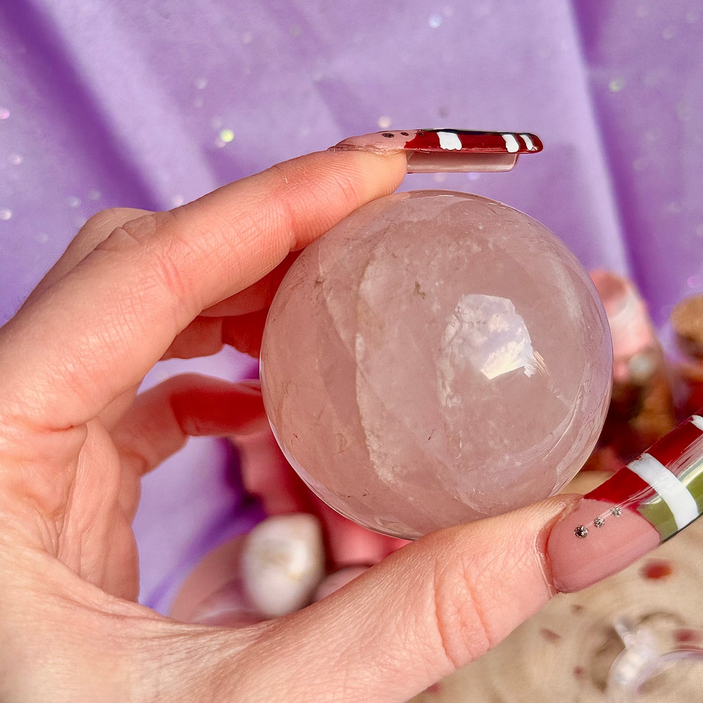 sphère de quartz rose astérisme étoile B