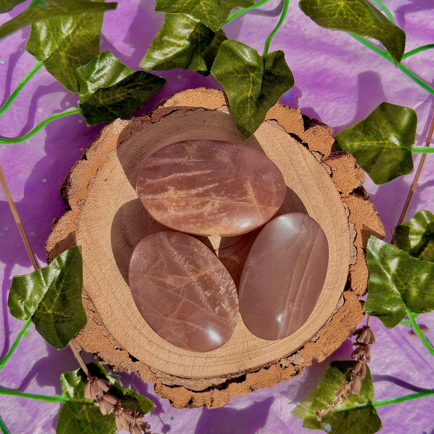 moonstone & sunstone palm stones ~ intuitively chosen