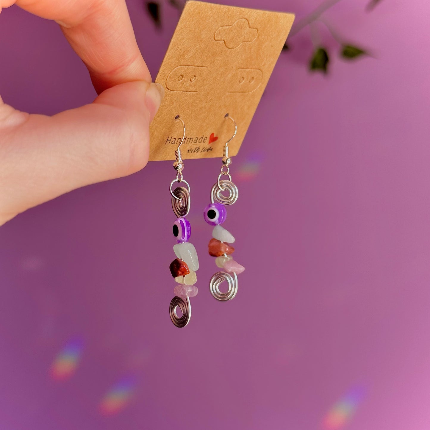 spiral eye earrings on 925 hooks ~ aquamarine, carnelian, jade, lepidolite