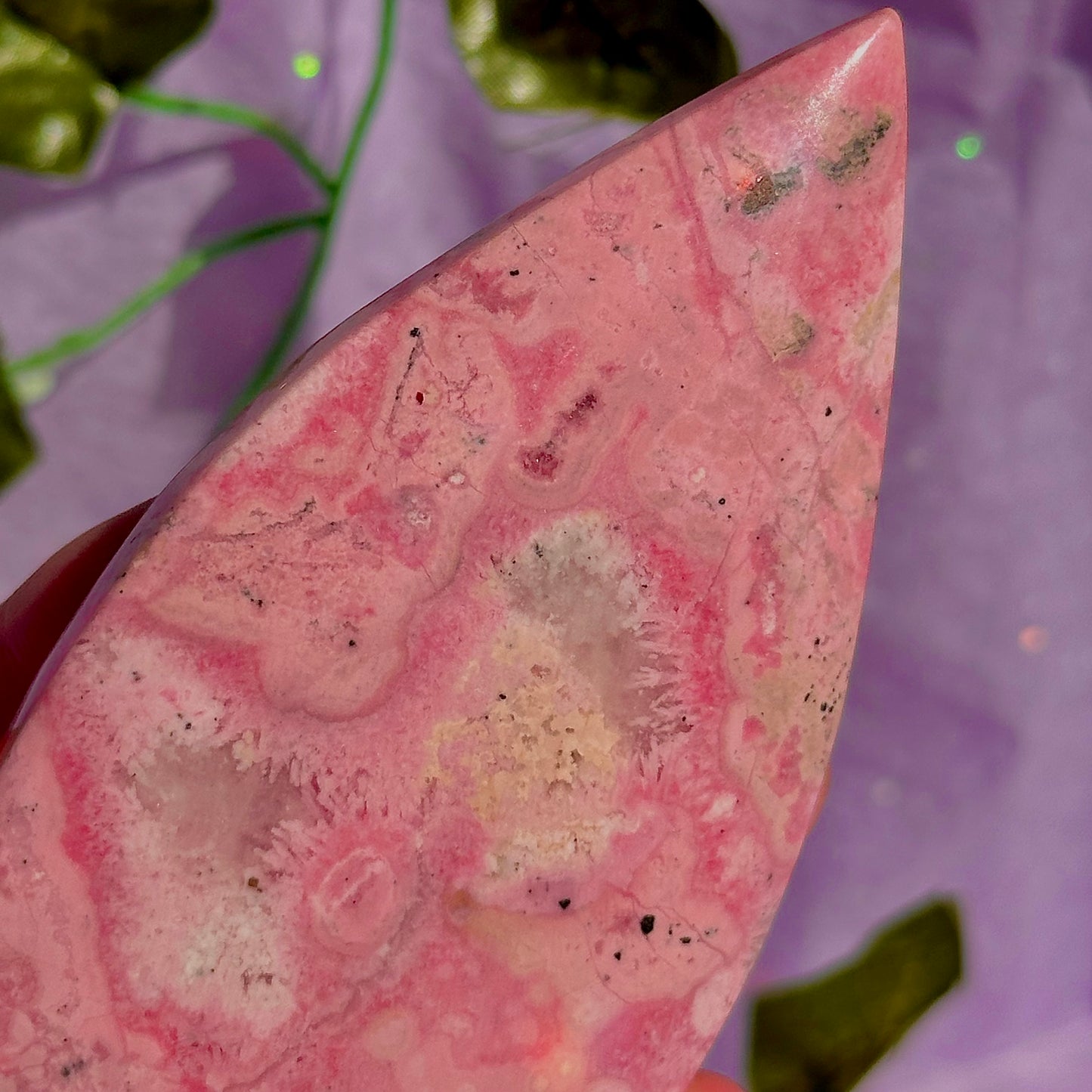 peruvian rhodonite teardrop carving